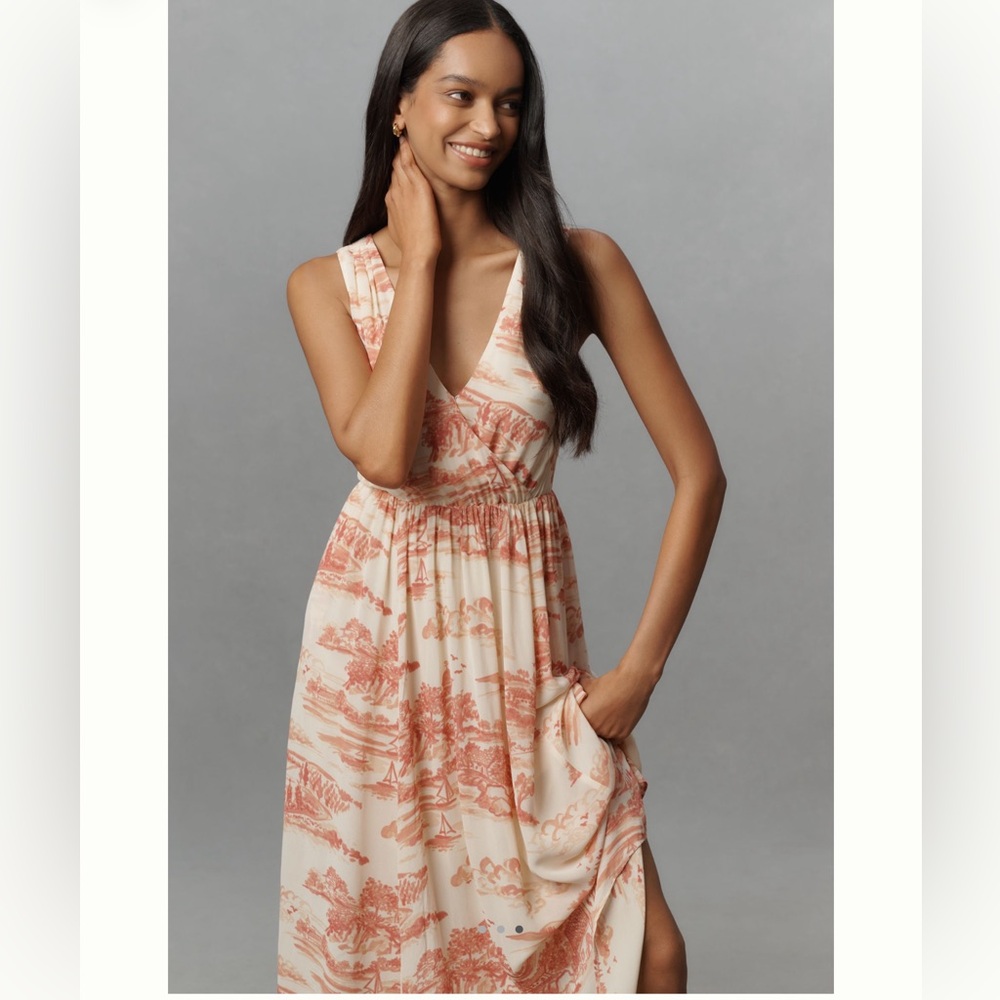 Reformation for Anthropologie Farrah V Neck sleeveless midi dolce vita toile
